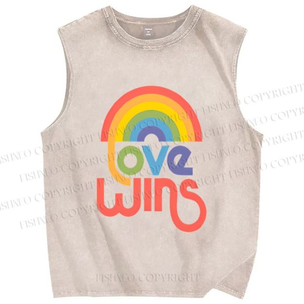 Unisex Pride Love Wins Printed Washed Tank Top