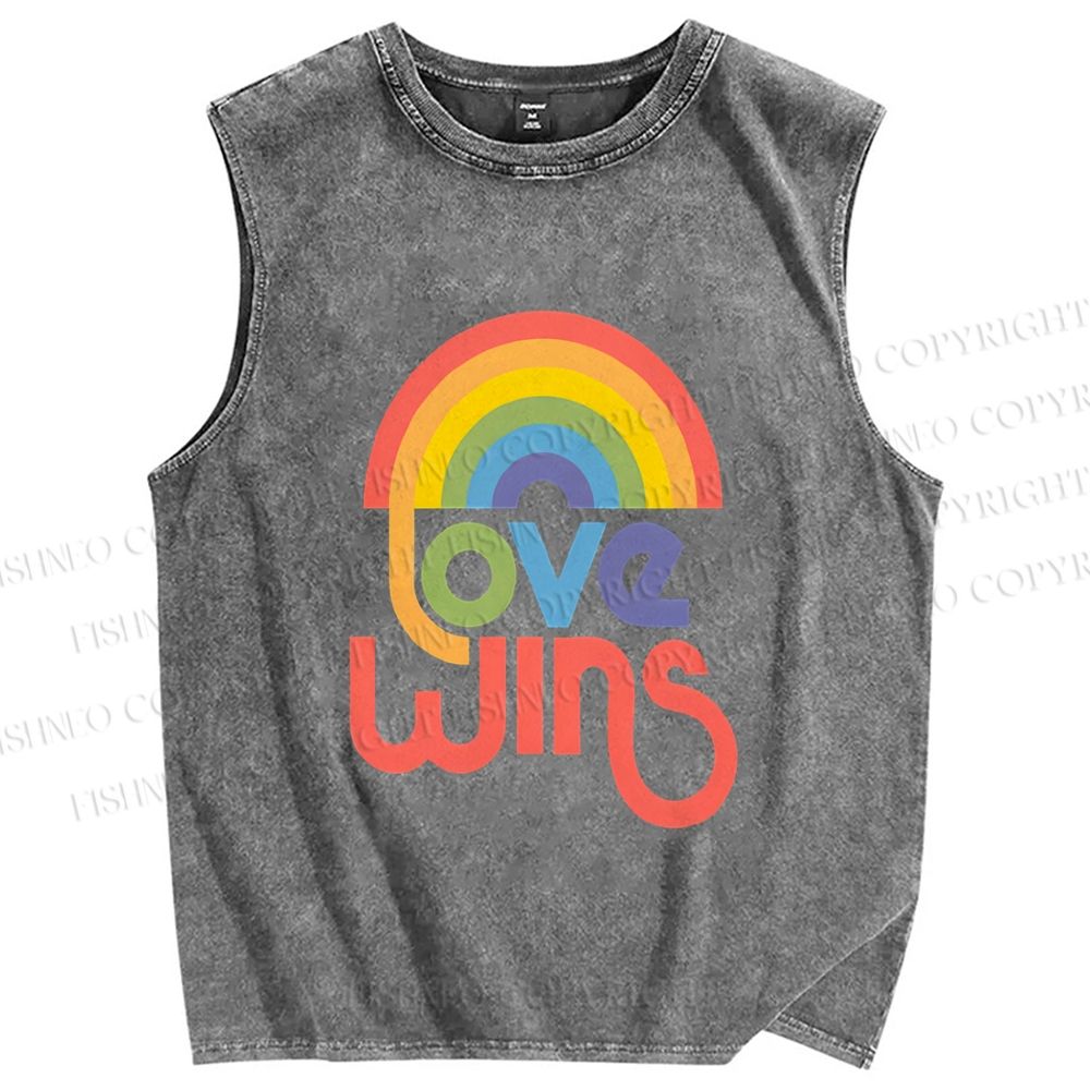 Unisex Pride Love Wins Printed Washed Tank Top