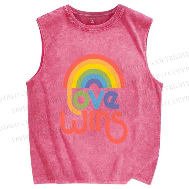 Unisex Pride Love Wins Printed Washed Tank Top