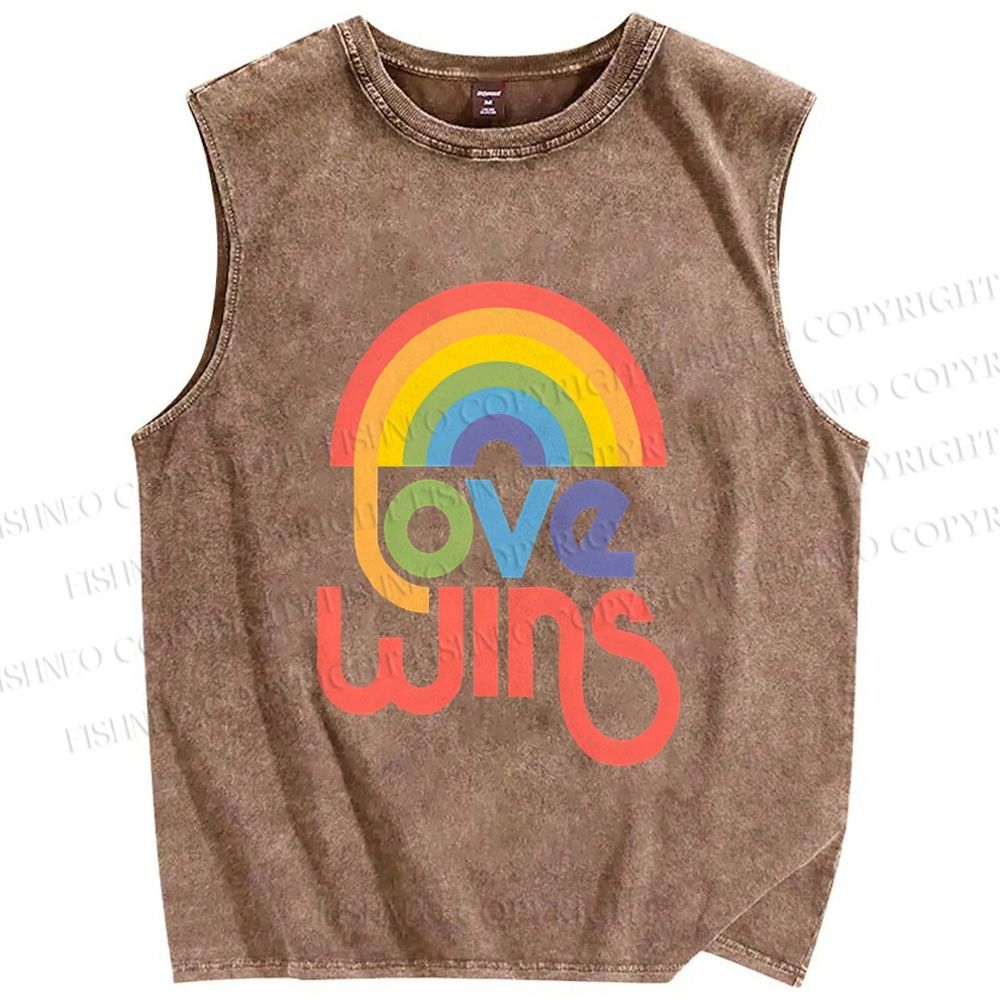 Unisex Pride Love Wins Printed Washed Tank Top
