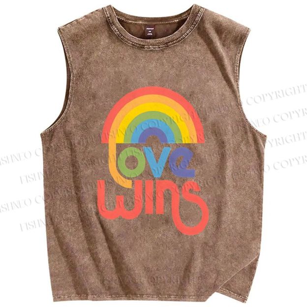 Unisex Pride Love Wins Printed Washed Tank Top