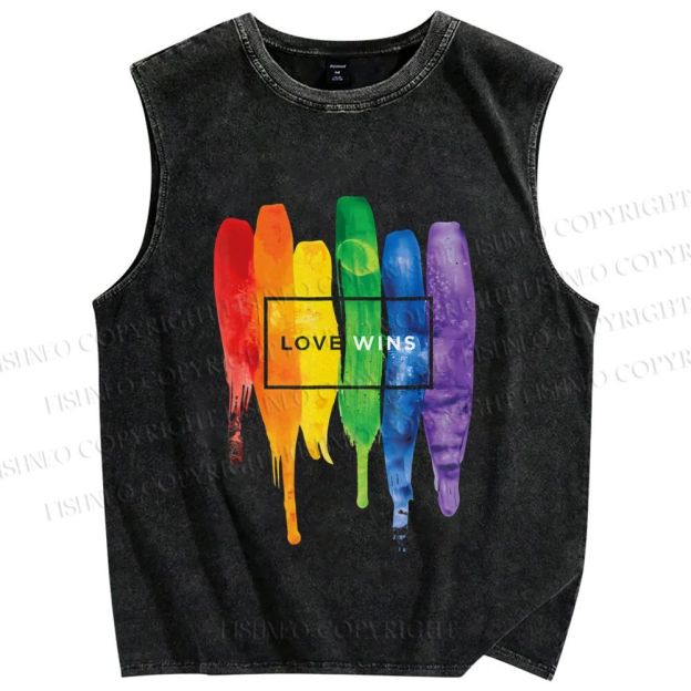 Unisex Pride Love Wins Printed Washed Tank Top