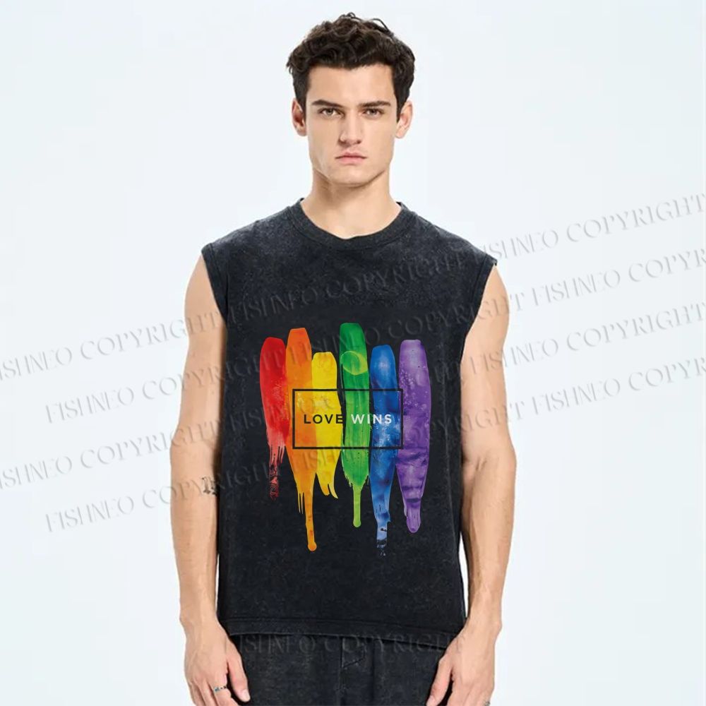 Unisex Pride Love Wins Printed Washed Tank Top