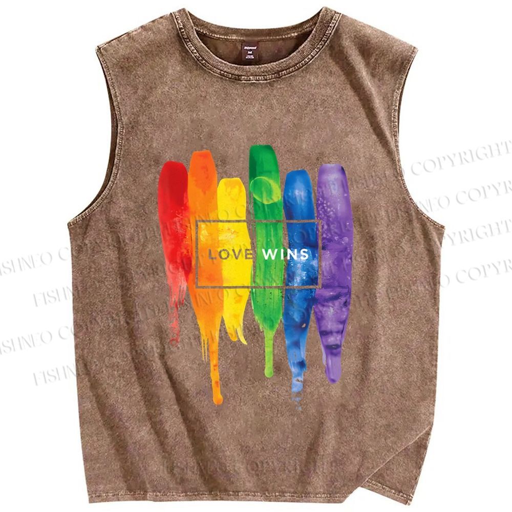 Unisex Pride Love Wins Printed Washed Tank Top