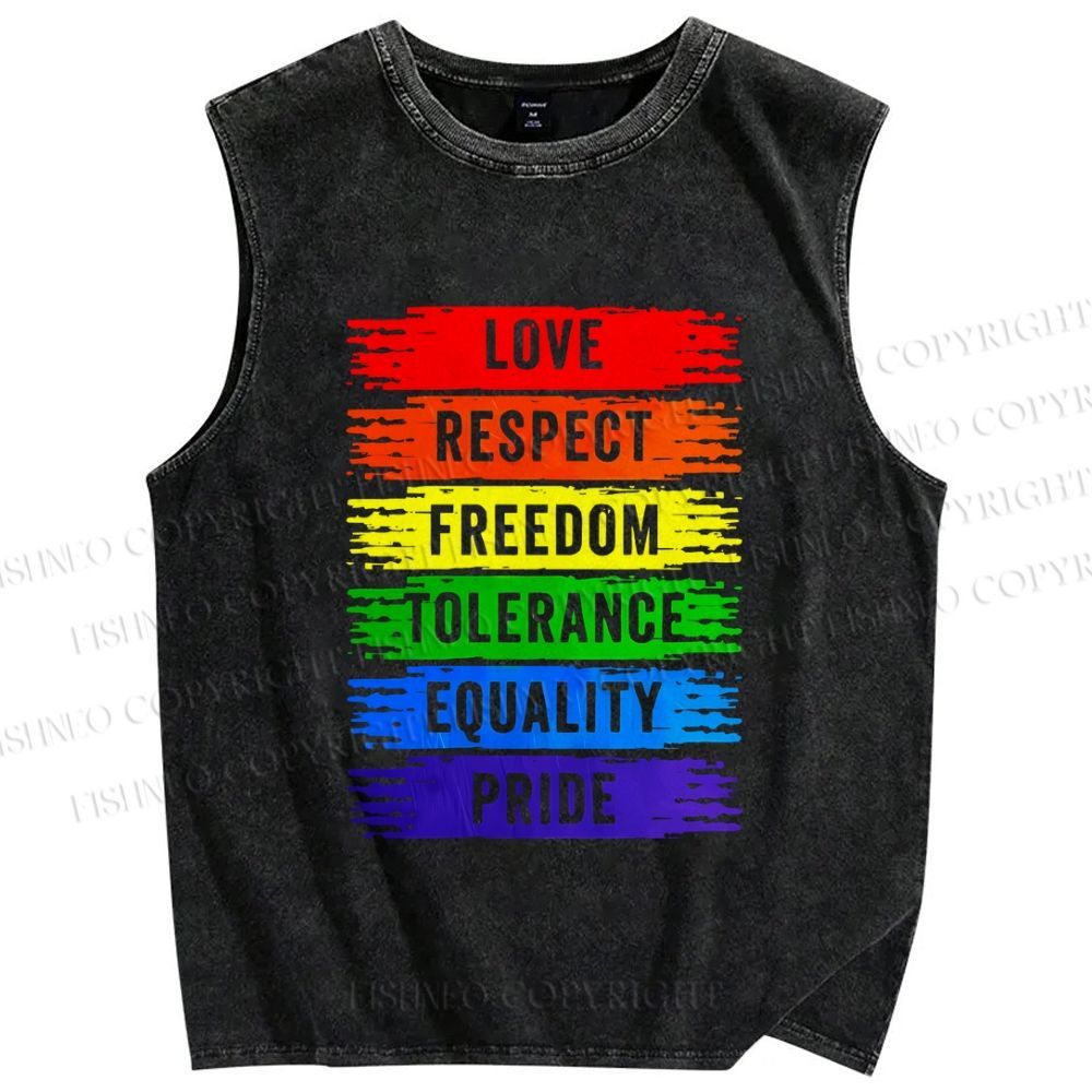 Unisex Pride Rainbow Printed Washed Tank Top
