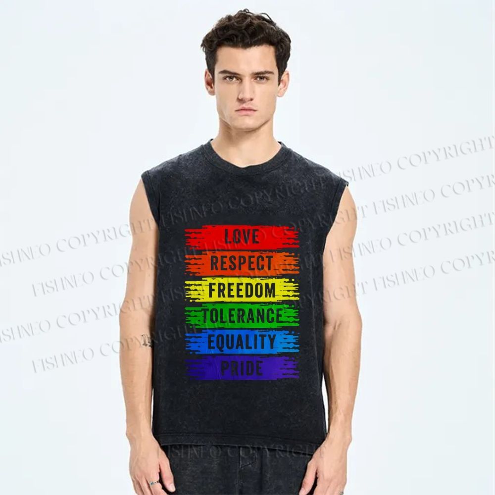 Unisex Pride Rainbow Printed Washed Tank Top