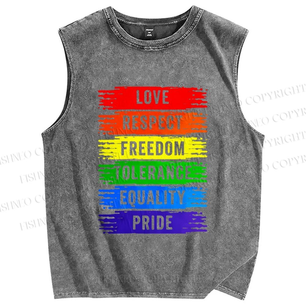 Unisex Pride Rainbow Printed Washed Tank Top