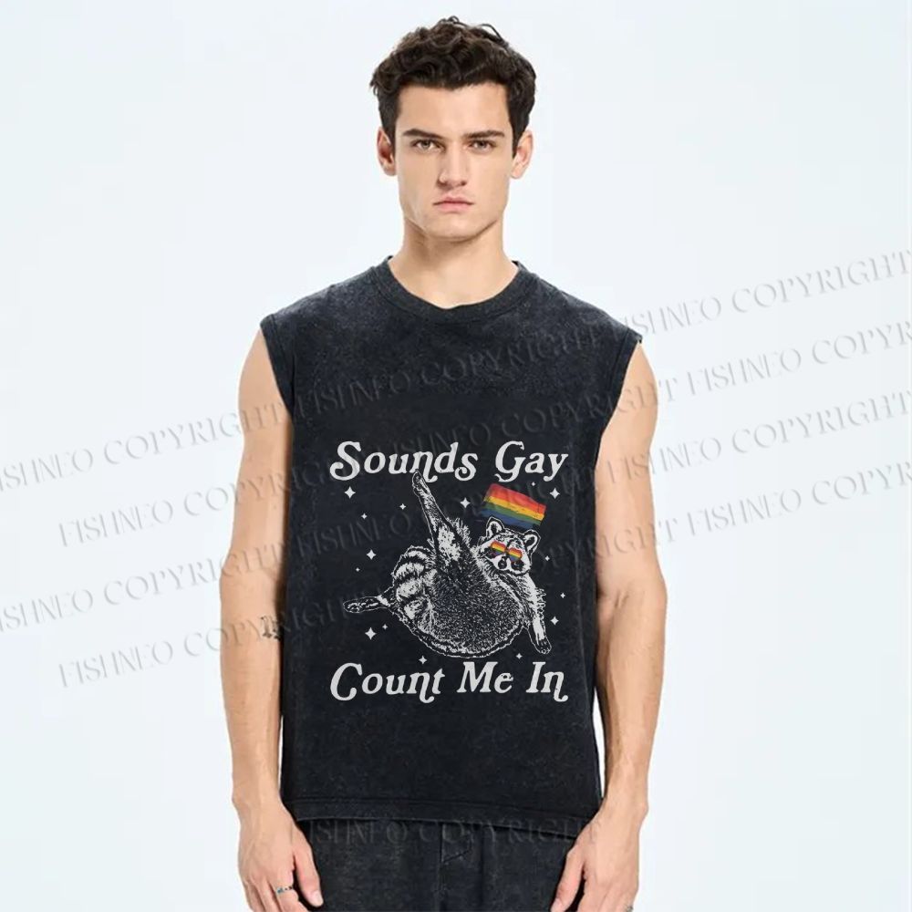 Unisex Pride Raccoon Count Me In Printed Washed Tank Top