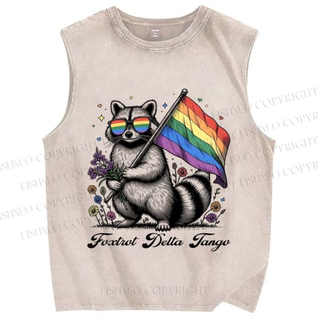 Unisex Pride Raccoon With Flag Printed Washed Tank Top