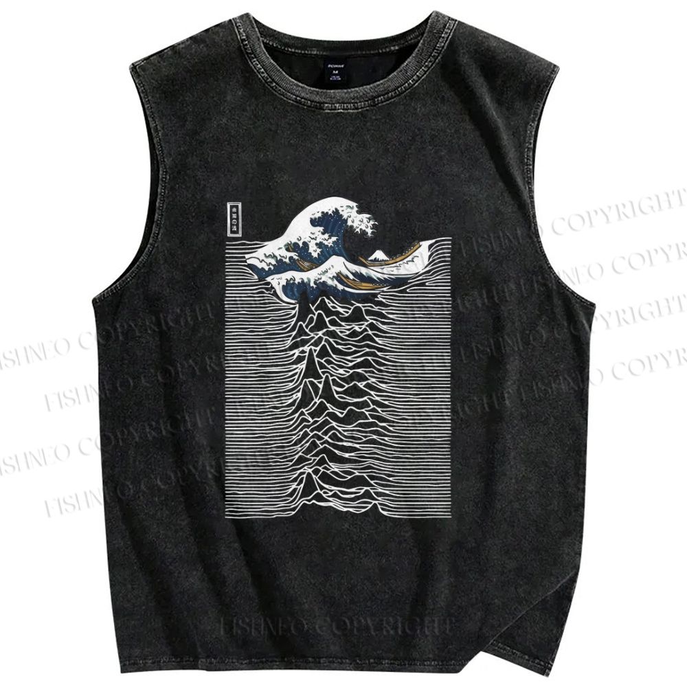 Unisex Great Wave Japanese Style Printed Washed Tank Top