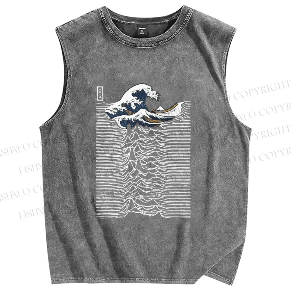 Unisex Great Wave Japanese Style Printed Washed Tank Top