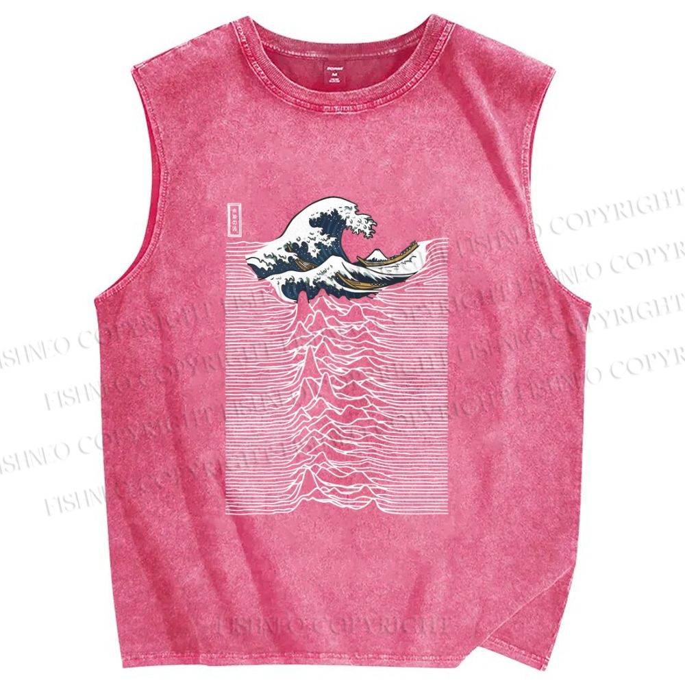 Unisex Great Wave Japanese Style Printed Washed Tank Top