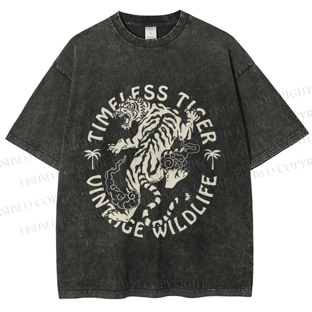 Unisex Vintage Wildlife Timeless Tiger Printed Washed Tee