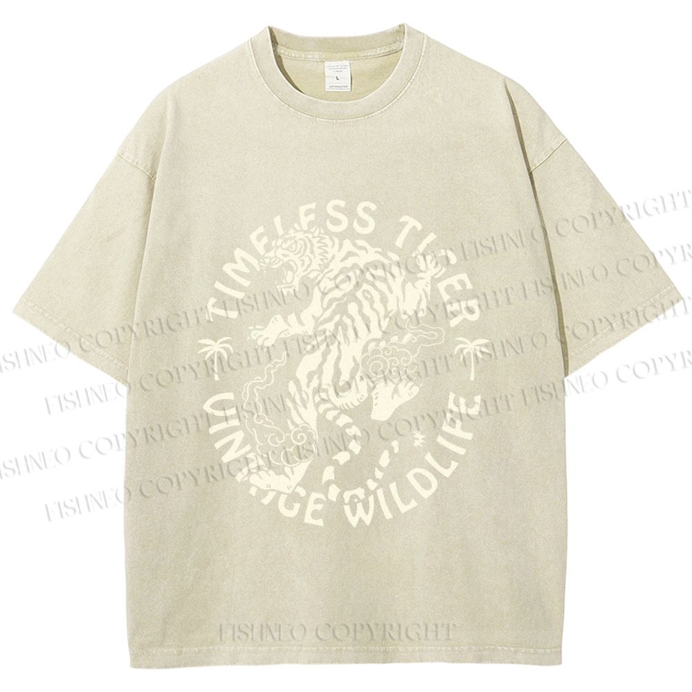 Unisex Vintage Wildlife Timeless Tiger Printed Washed Tee