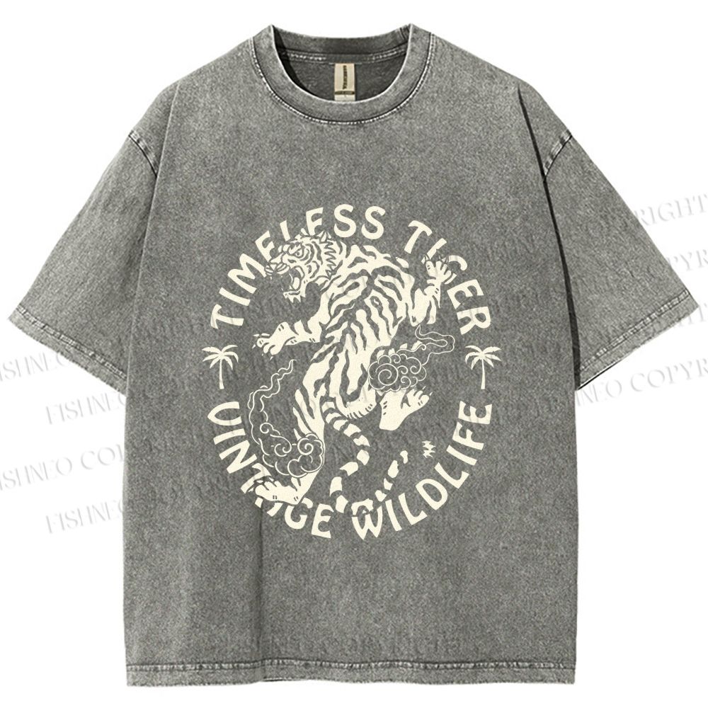 Unisex Vintage Wildlife Timeless Tiger Printed Washed Tee