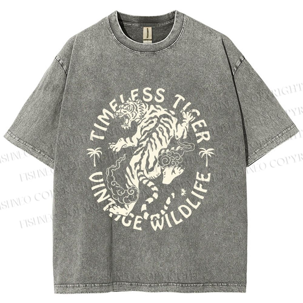 Unisex Vintage Wildlife Timeless Tiger Printed Washed Tee