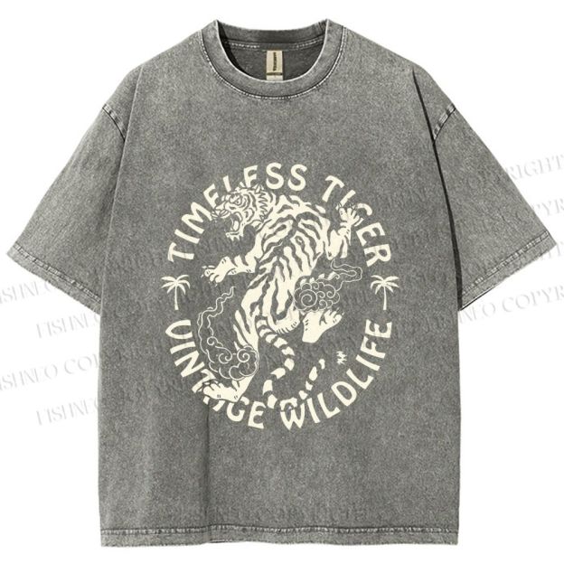 Unisex Vintage Wildlife Timeless Tiger Printed Washed Tee