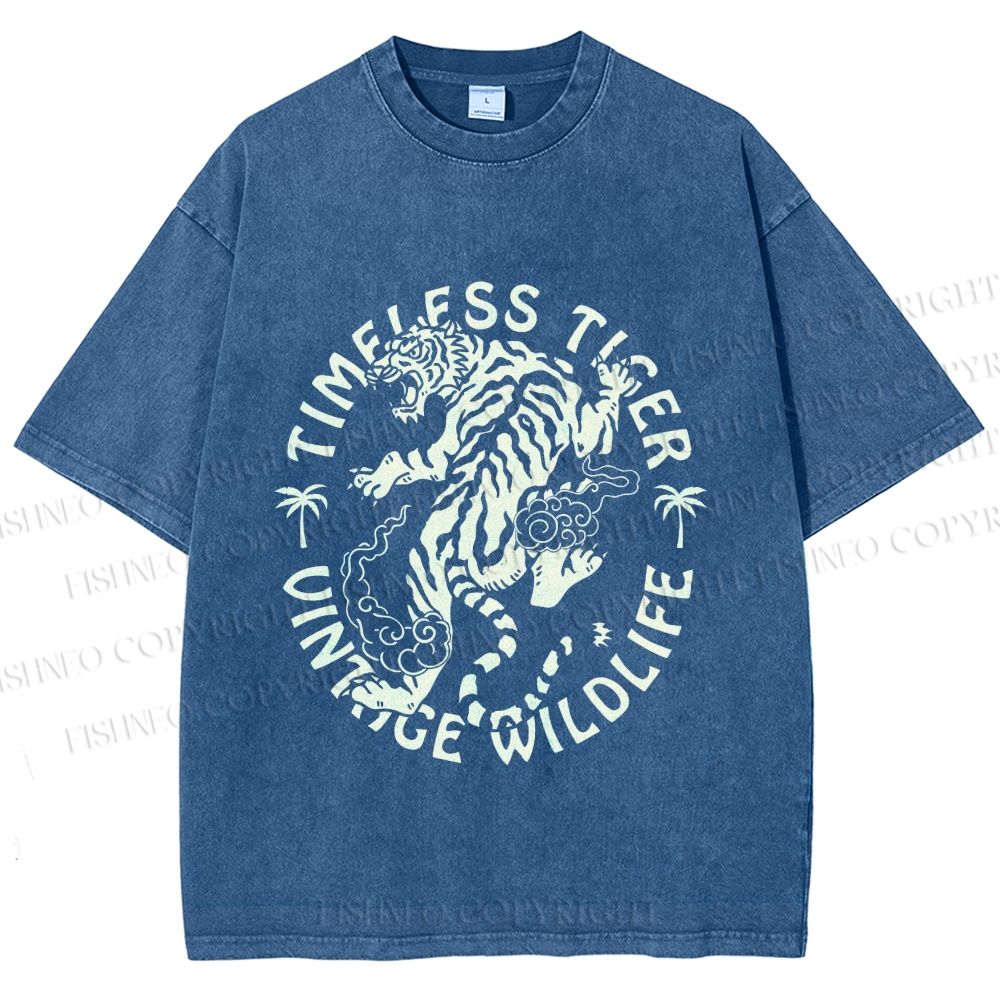 Unisex Vintage Wildlife Timeless Tiger Printed Washed Tee