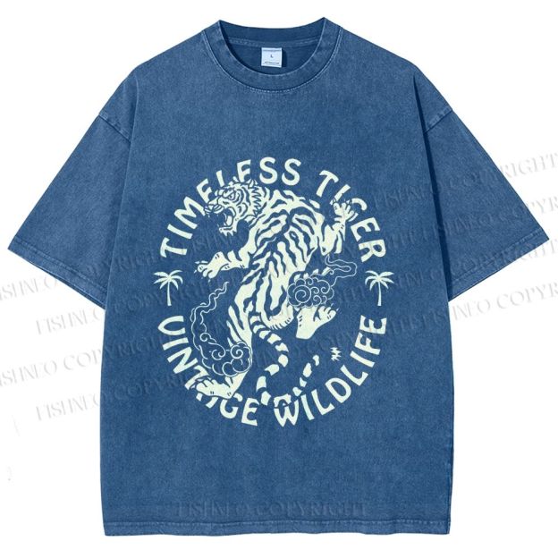 Unisex Vintage Wildlife Timeless Tiger Printed Washed Tee