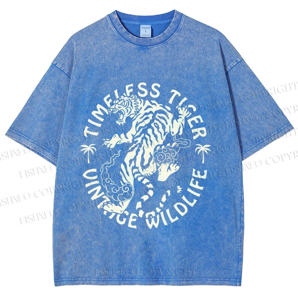 Unisex Vintage Wildlife Timeless Tiger Printed Washed Tee