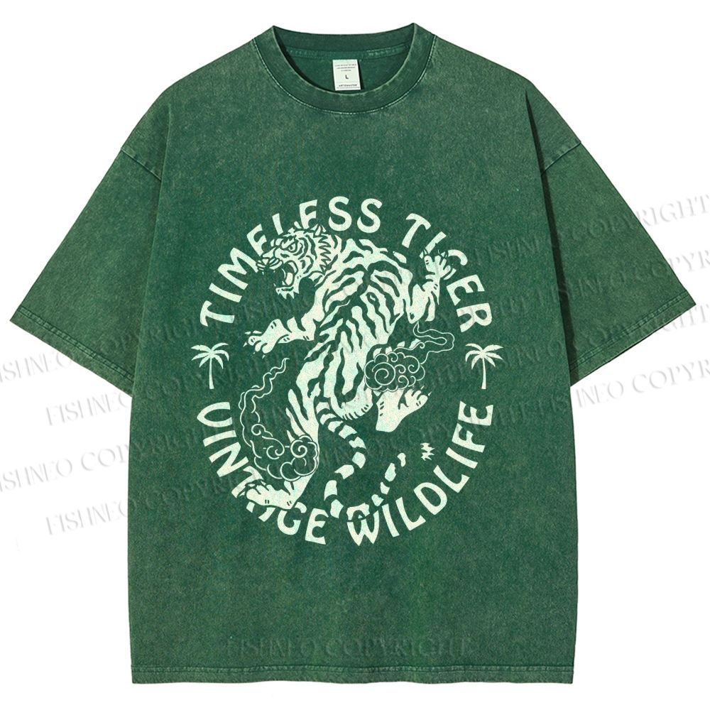 Unisex Vintage Wildlife Timeless Tiger Printed Washed Tee