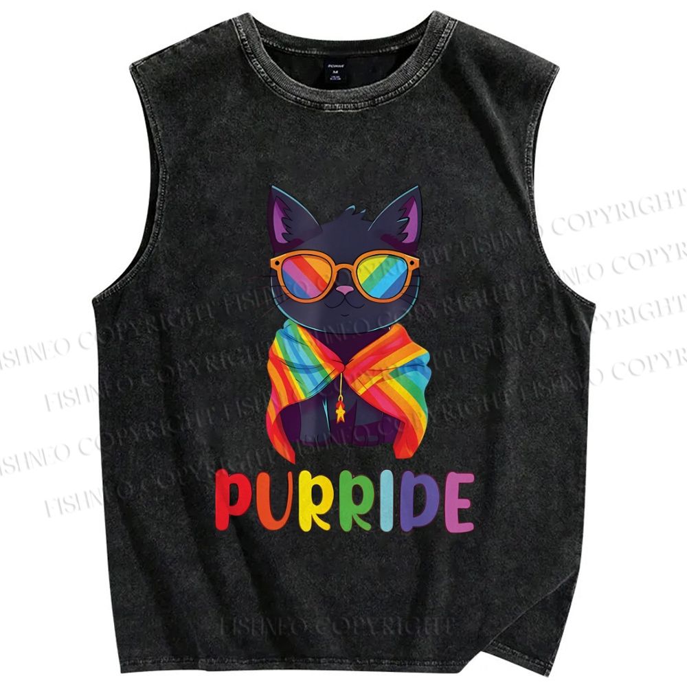 Unisex Pride Cat Printed Washed Tank Top