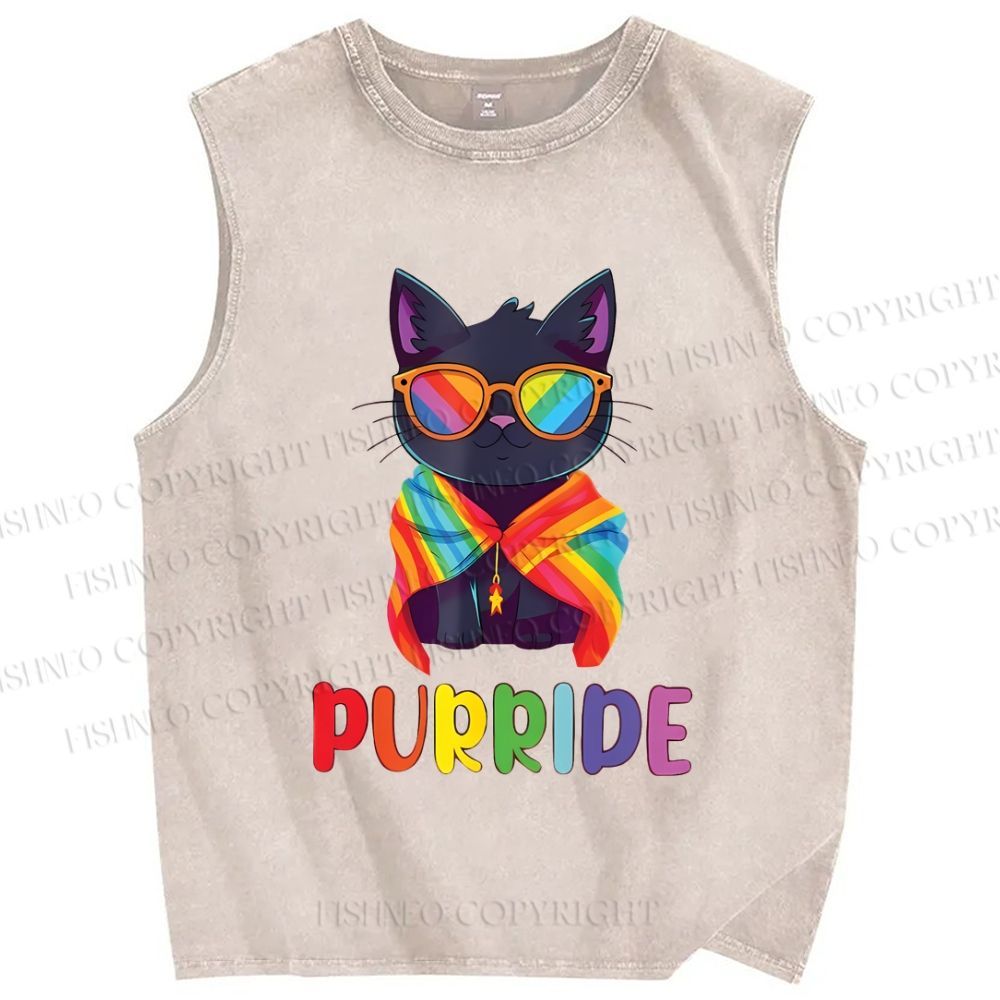 Unisex Pride Cat Printed Washed Tank Top