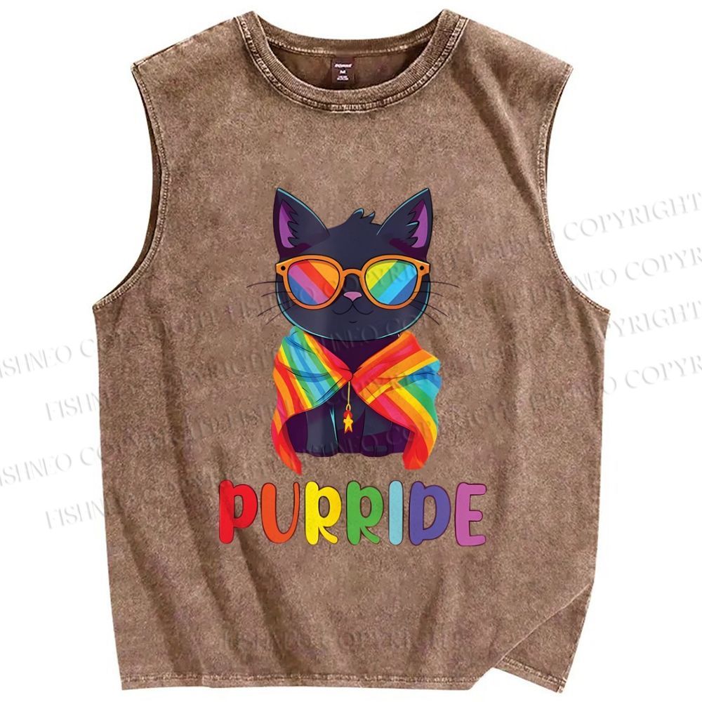 Unisex Pride Cat Printed Washed Tank Top