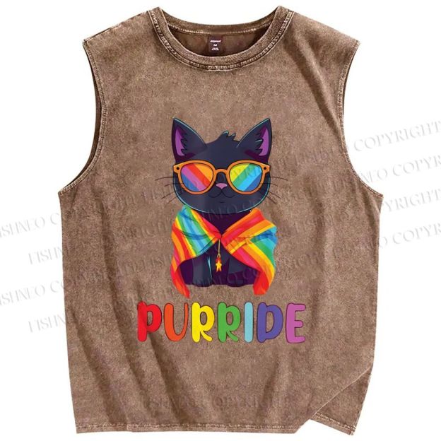 Unisex Pride Cat Printed Washed Tank Top