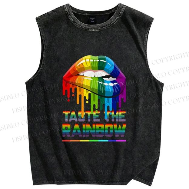 Unisex Pride Taste The Rainbow Printed Washed Tank Top