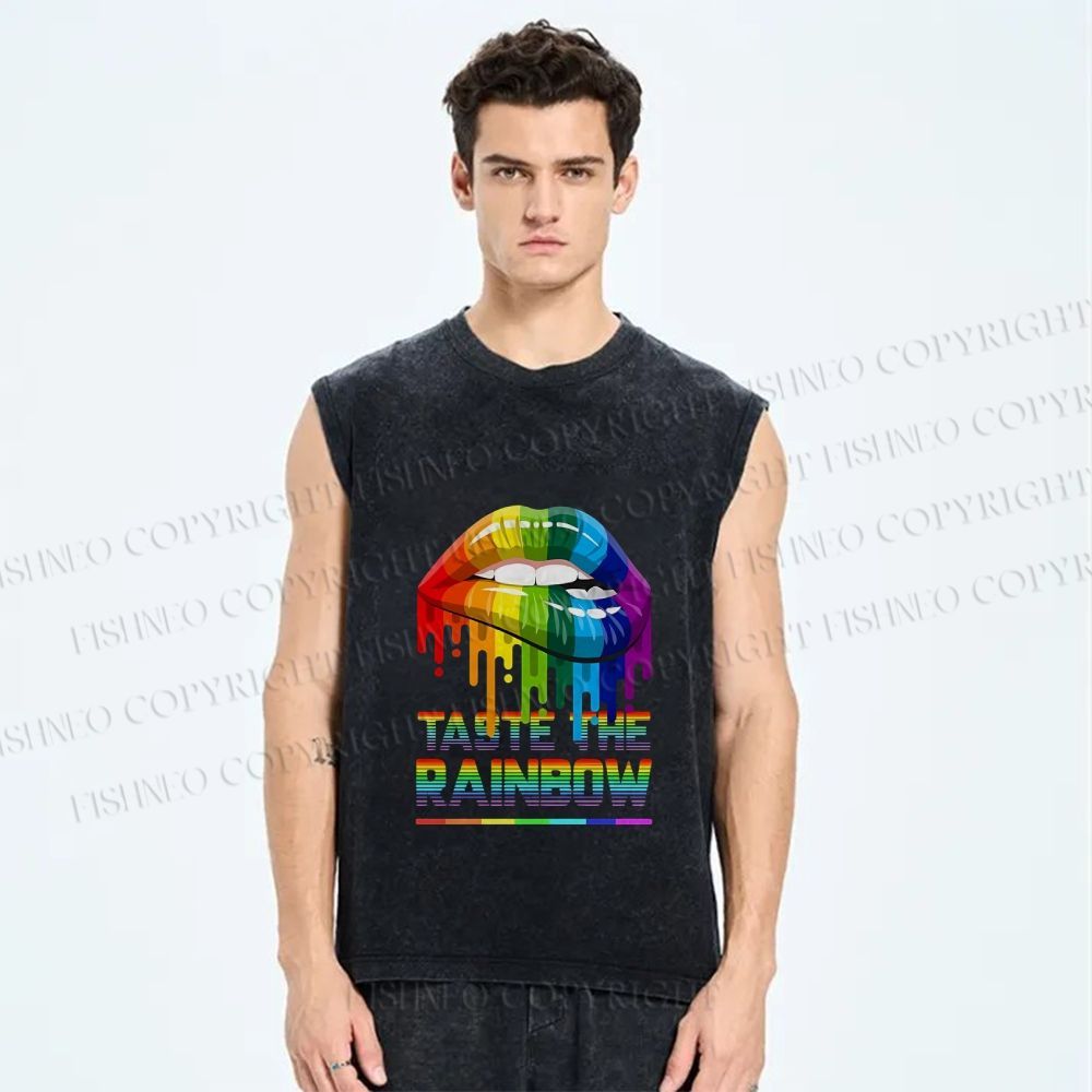 Unisex Pride Taste The Rainbow Printed Washed Tank Top