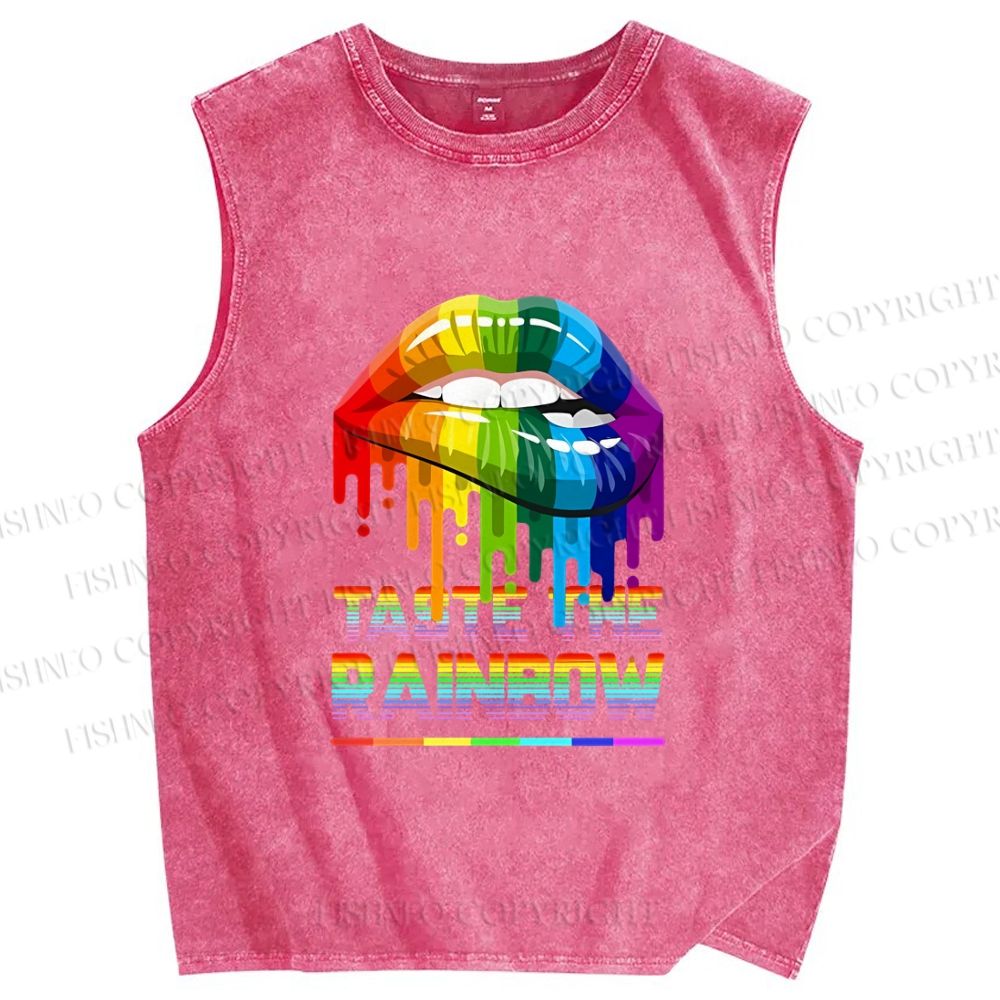 Unisex Pride Taste The Rainbow Printed Washed Tank Top