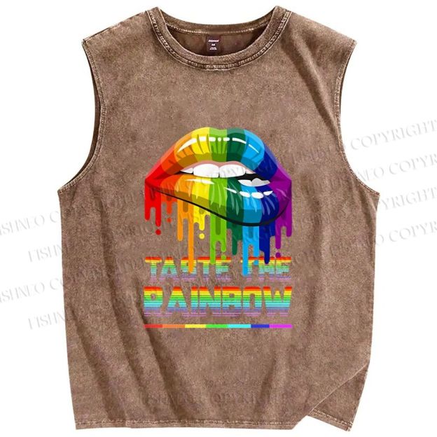 Unisex Pride Taste The Rainbow Printed Washed Tank Top