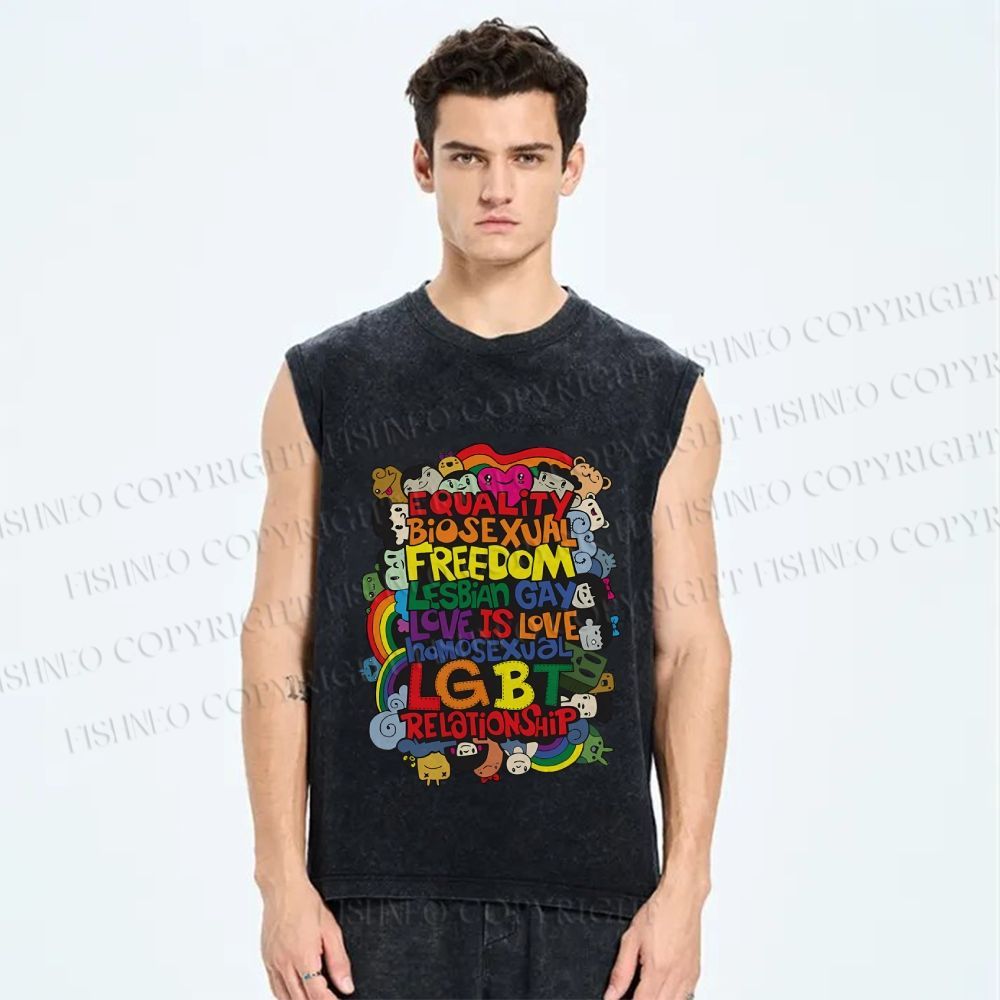 Unisex Pride Graffiti Printed Washed Tank Top