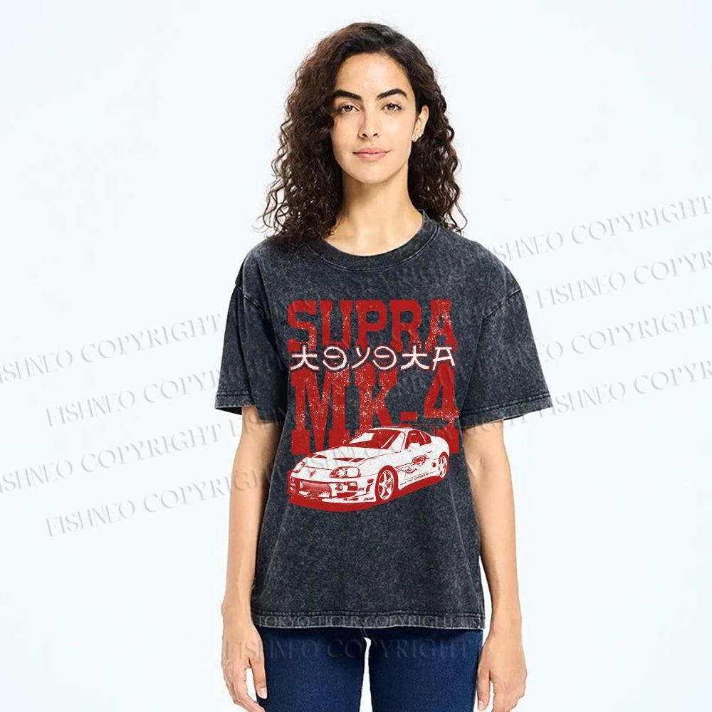 Unisex Japanese Car Printed Washed Tee
