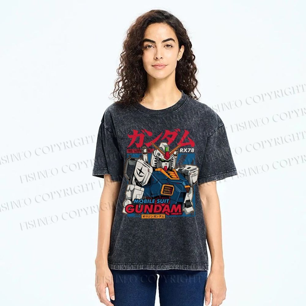 Unisex Gundam Printed Washed Tee