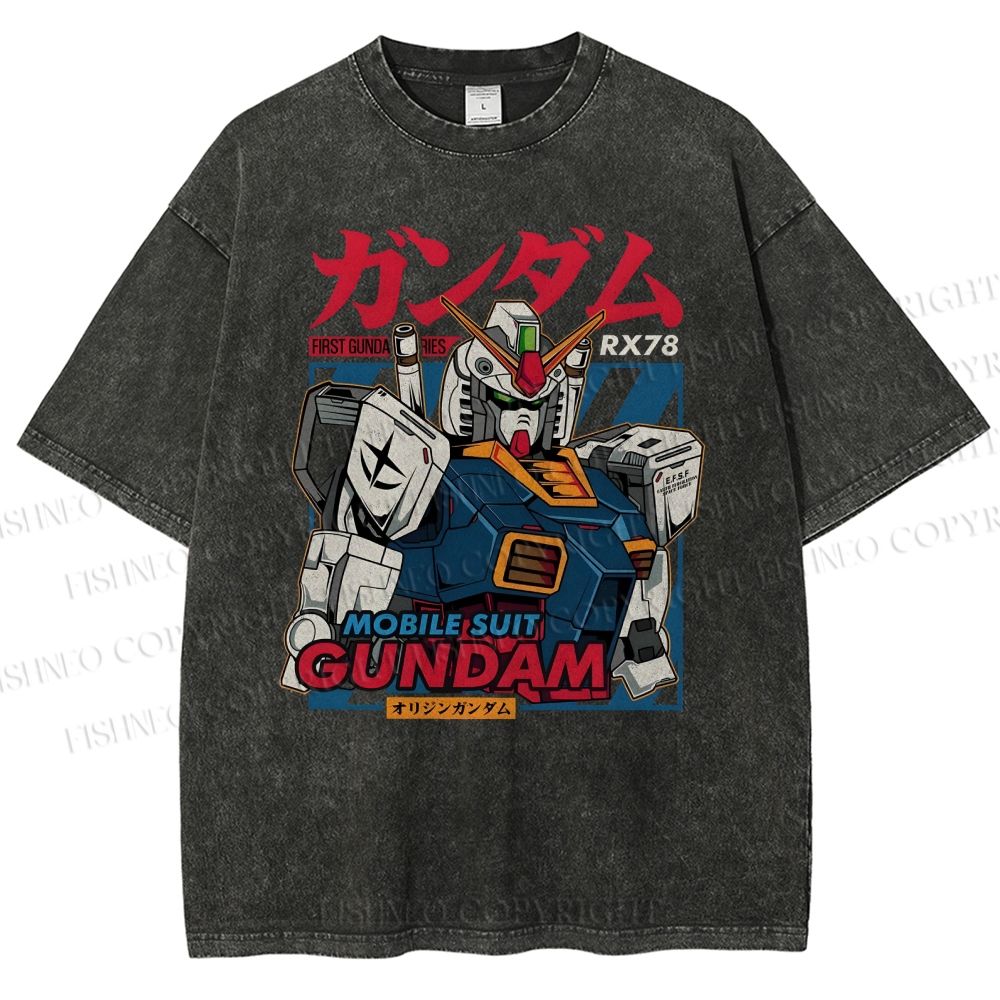 Unisex Gundam Printed Washed Tee