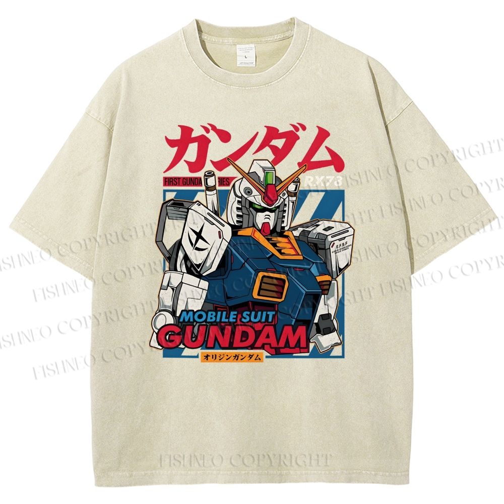 Unisex Gundam Printed Washed Tee