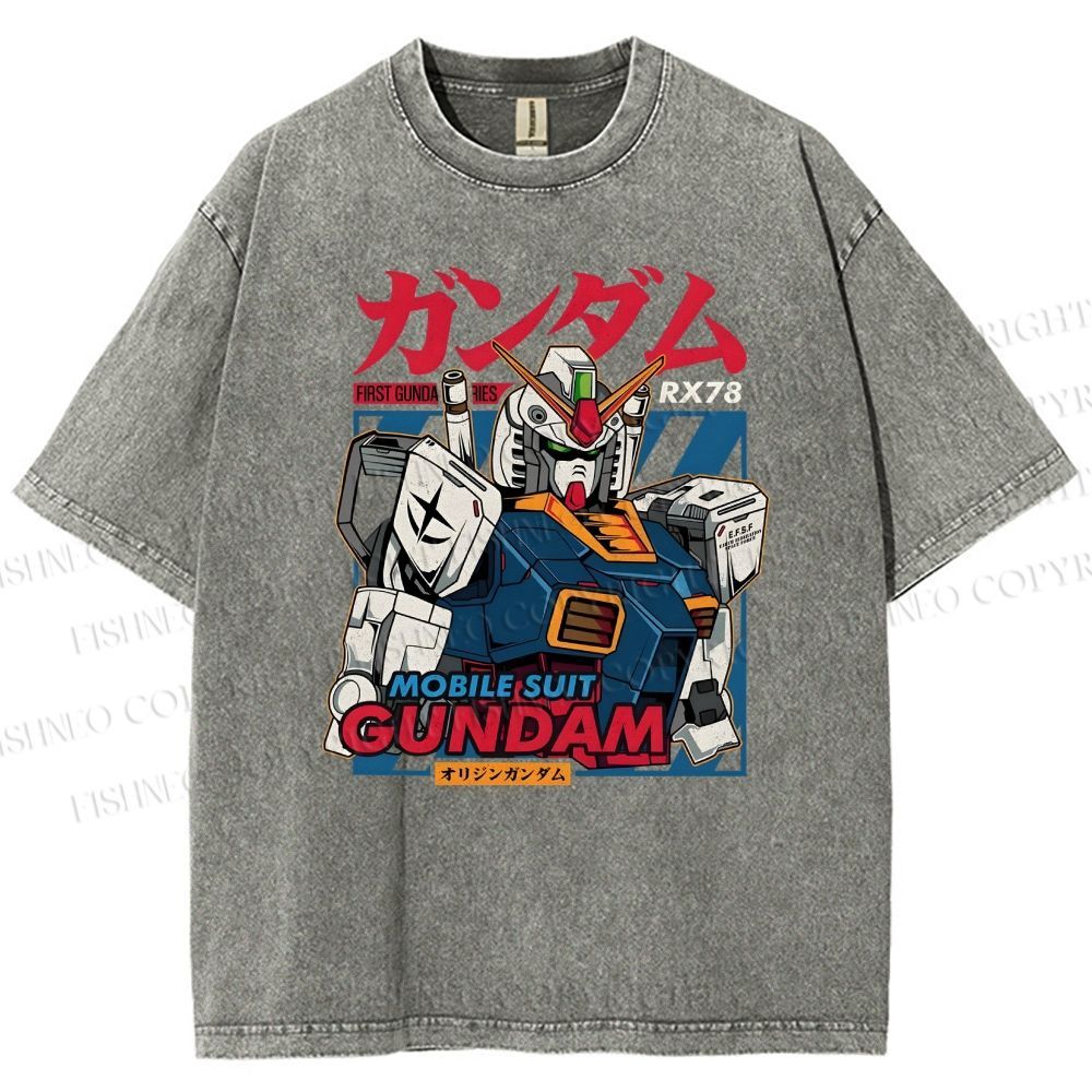 Unisex Gundam Printed Washed Tee