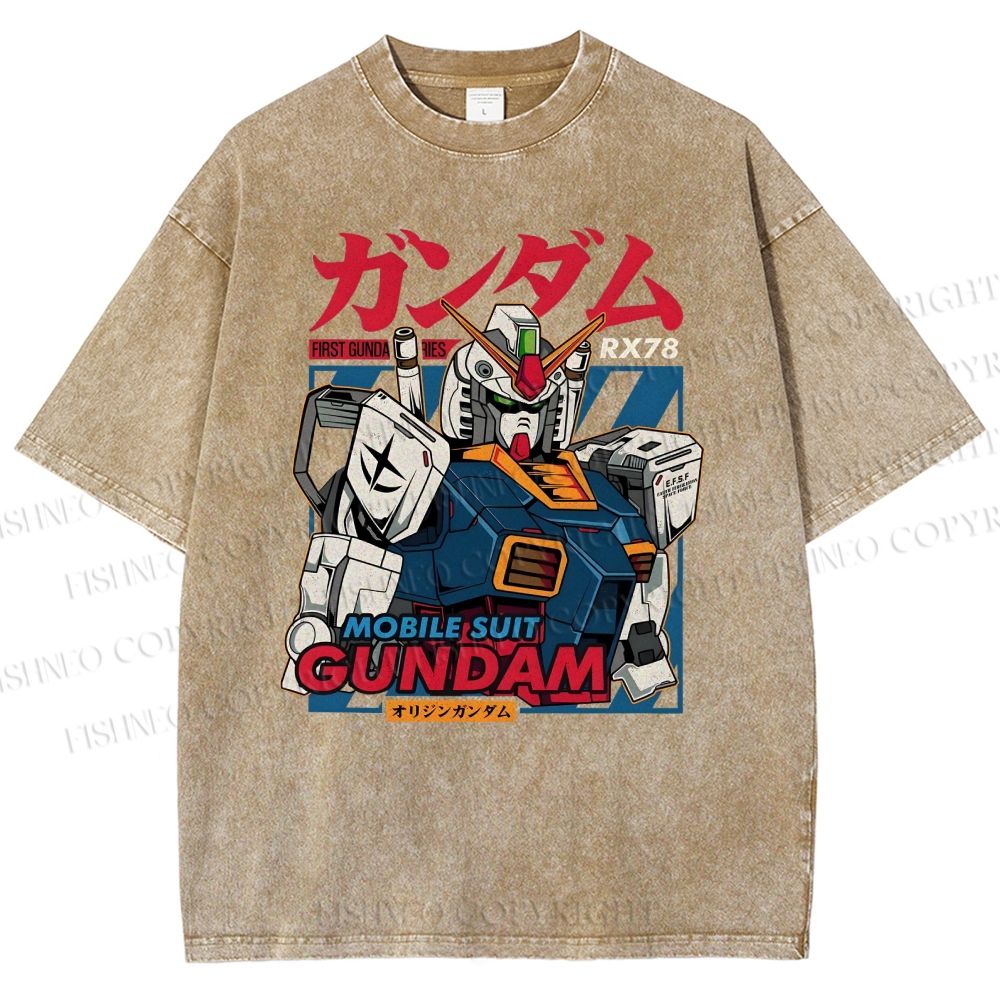 Unisex Gundam Printed Washed Tee