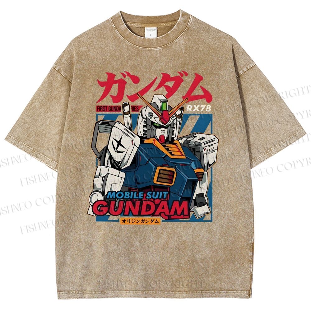 Unisex Gundam Printed Washed Tee