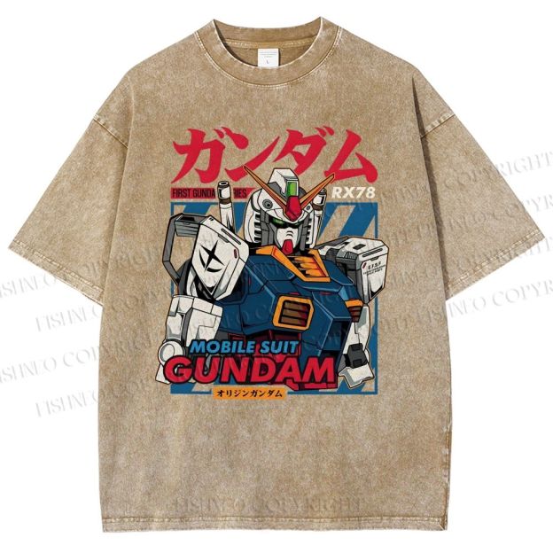 Unisex Gundam Printed Washed Tee