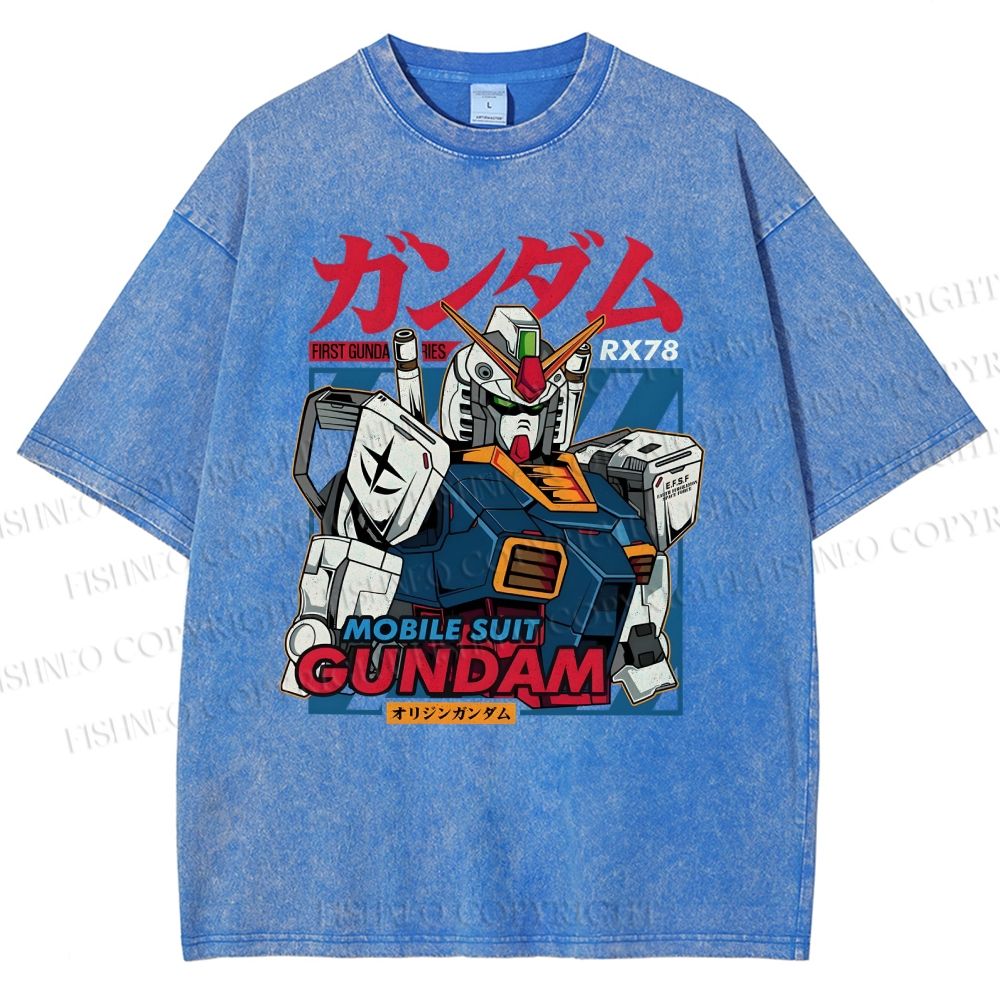 Unisex Gundam Printed Washed Tee