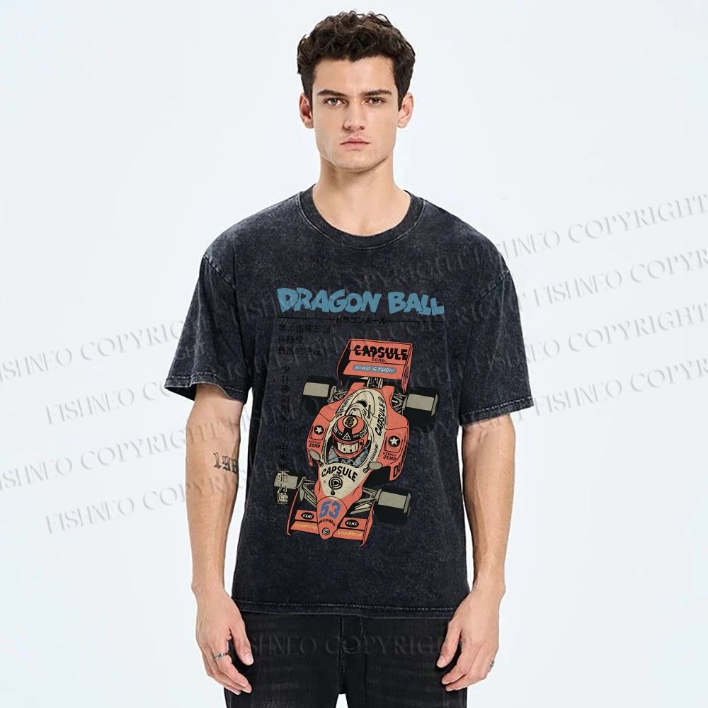 Unisex Japanese Dragon Ball Race Car Printed Washed Tee