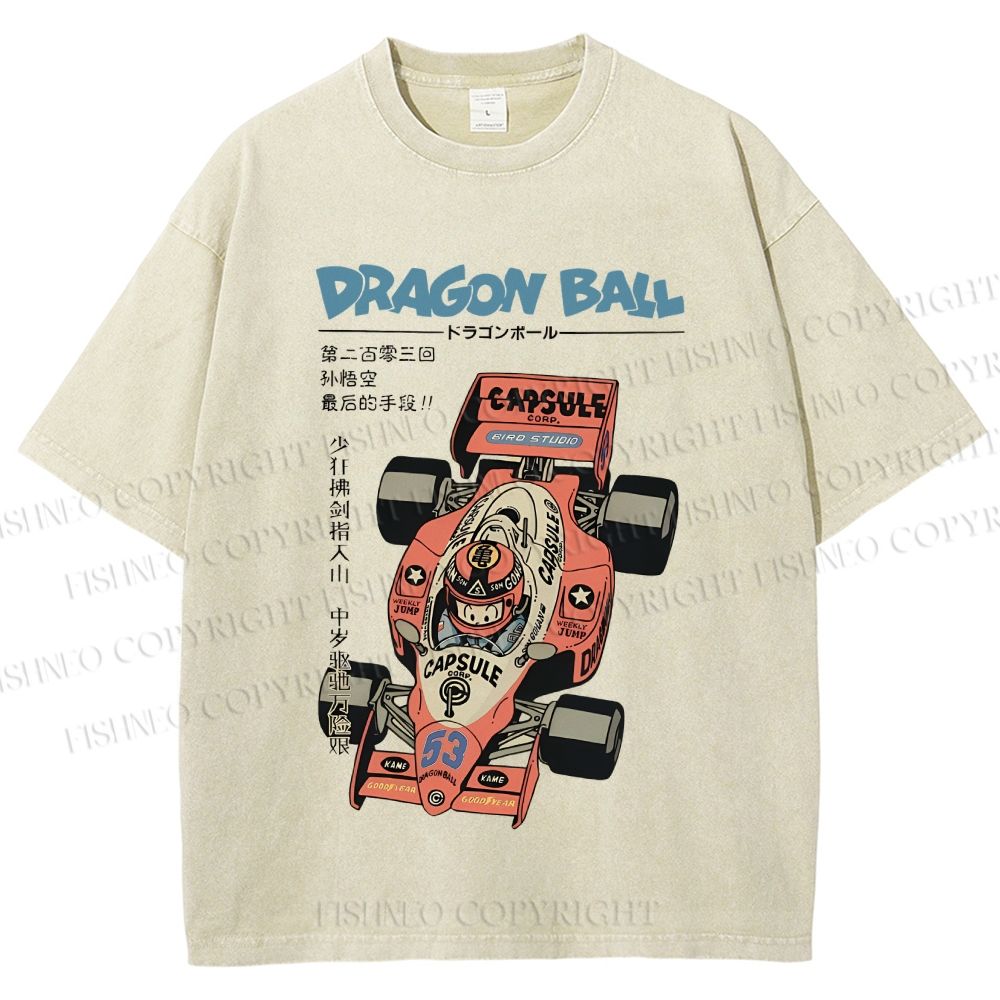 Unisex Japanese Dragon Ball Race Car Printed Washed Tee