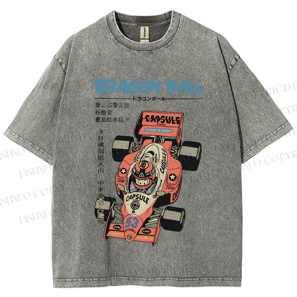 Unisex Japanese Dragon Ball Race Car Printed Washed Tee