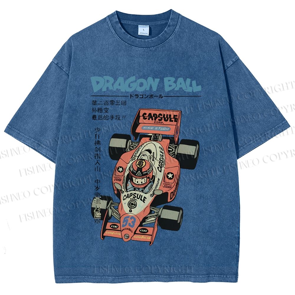 Unisex Japanese Dragon Ball Race Car Printed Washed Tee