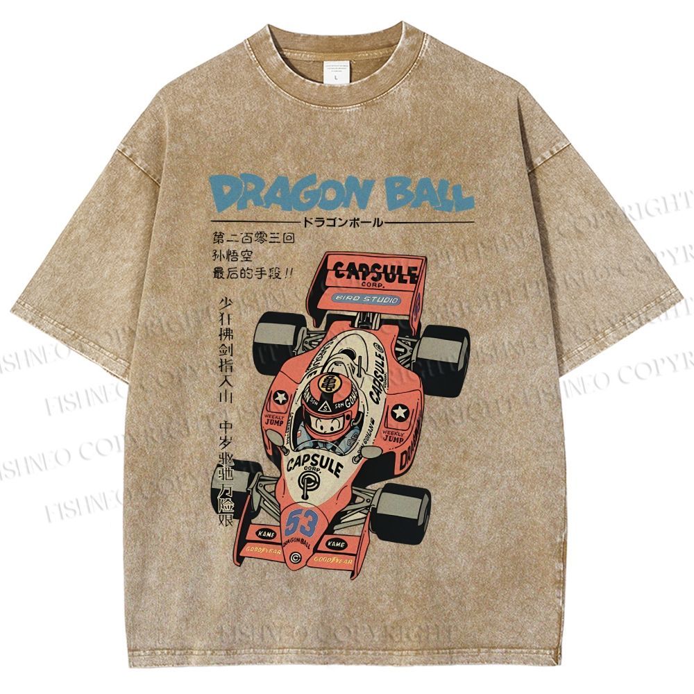 Unisex Japanese Dragon Ball Race Car Printed Washed Tee