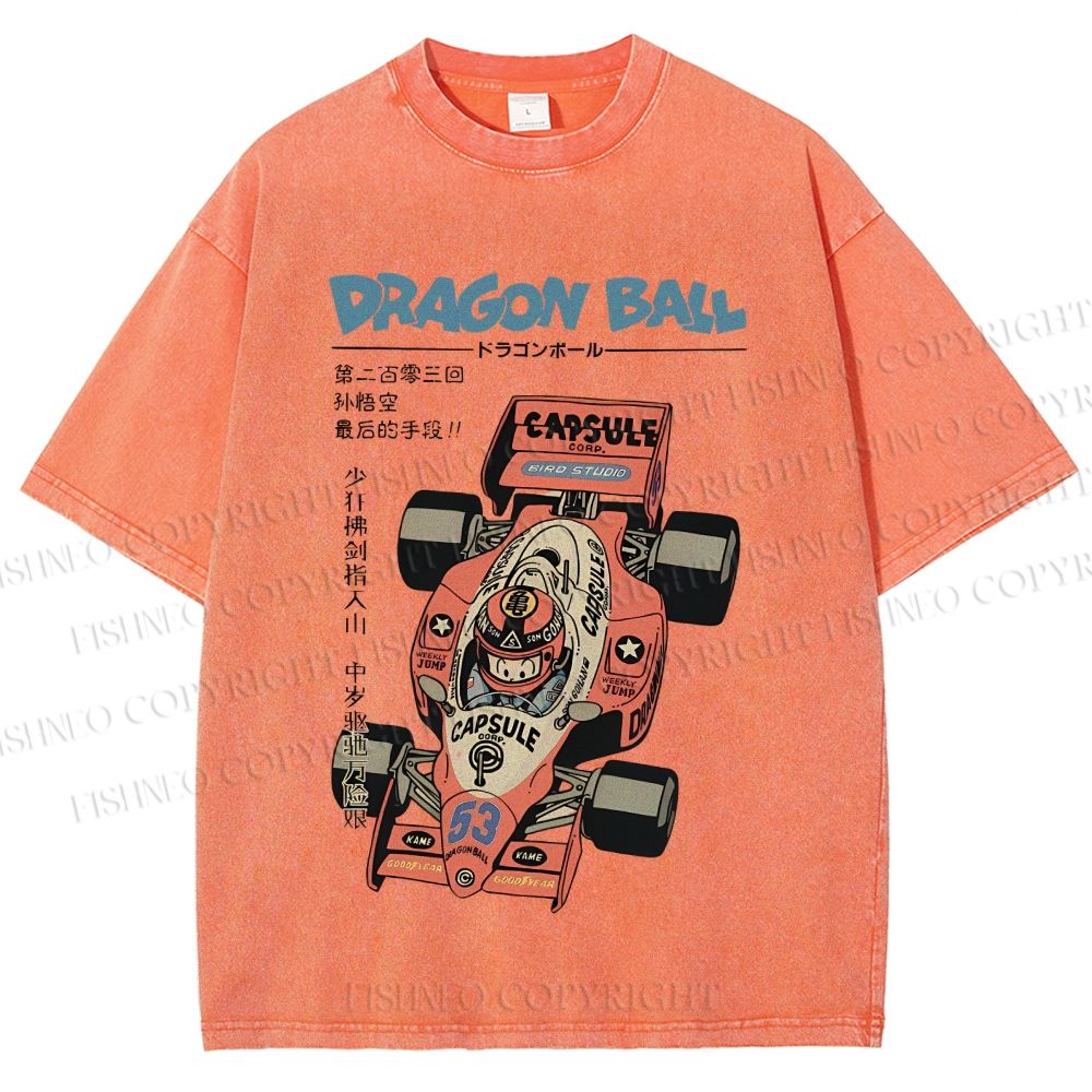 Unisex Japanese Dragon Ball Race Car Printed Washed Tee