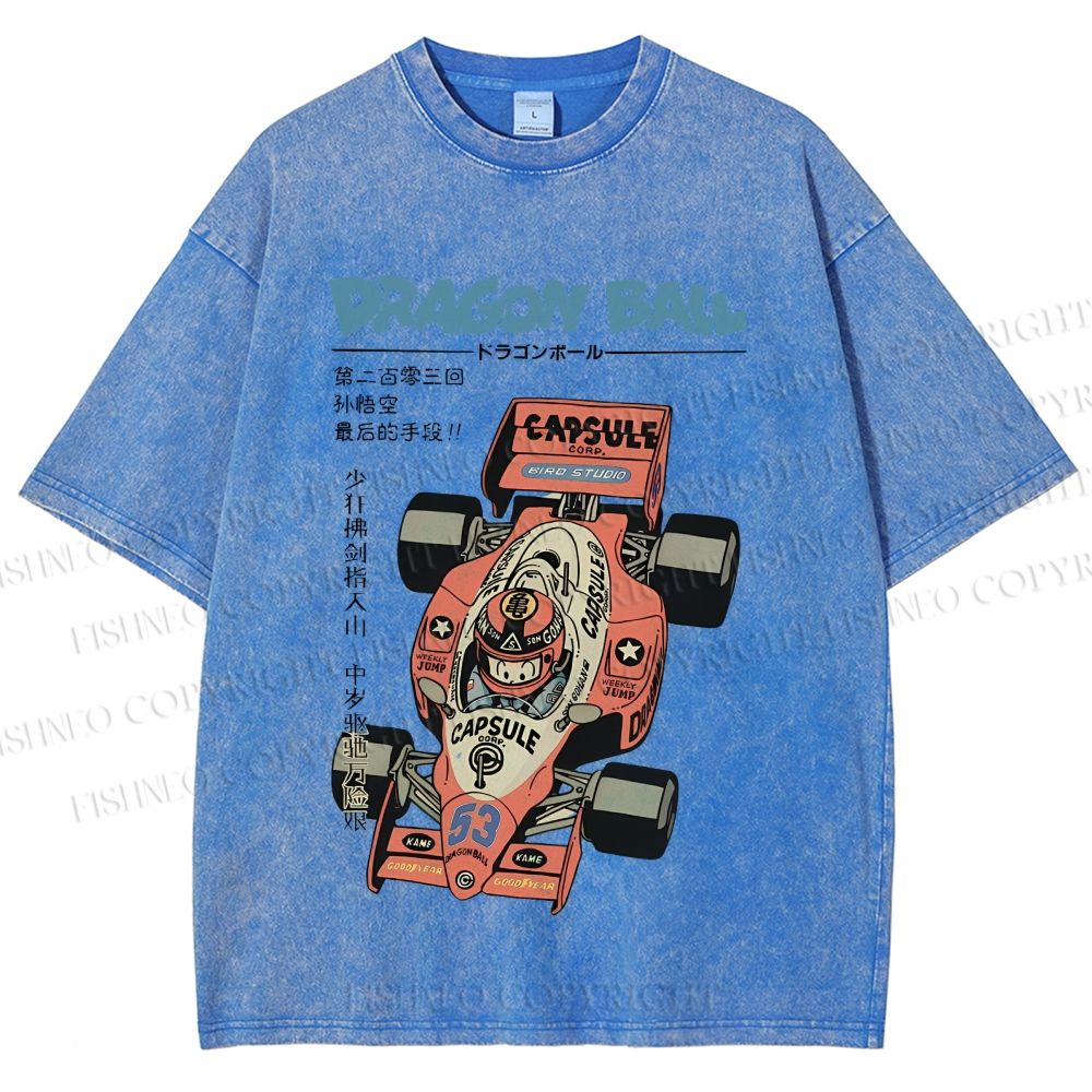 Unisex Japanese Dragon Ball Race Car Printed Washed Tee